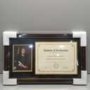 GraduationMall 11x19 Mahogany Diploma and Photo Frame for 8.5x11 Certificate,5x7 Picture,Real Glass,Black over Gold Double Mat, 13x21.5x1.5 inches