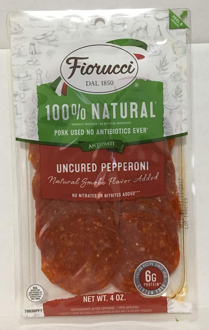 4Oz Fiorucci Uncured Pepperoni Sliced, 100% Natural, No Msg (One Bag) Best by 01/06/2026