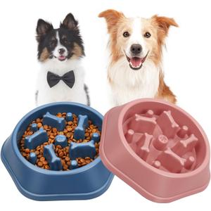 UPSKY 2PCS Slow Feeder Dog Bowl Anti-Chocking Slower Feeding Dog Puzzle Bowls, Interactive Bloat Stop Dogs Food Bowl Dishes Non-Slide Lick Treat Bowl for Small Medium Dogs (Blue+Pink)