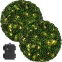 2 Pcs Lighted Topiary Ball Outdoor Pre-Lit Faux Boxwood Planter Filler Sphere, Artificial Topiary Ball Decorative for Backyard, Balcony, Garden, Wedding Party, Home Office (15 * 15)