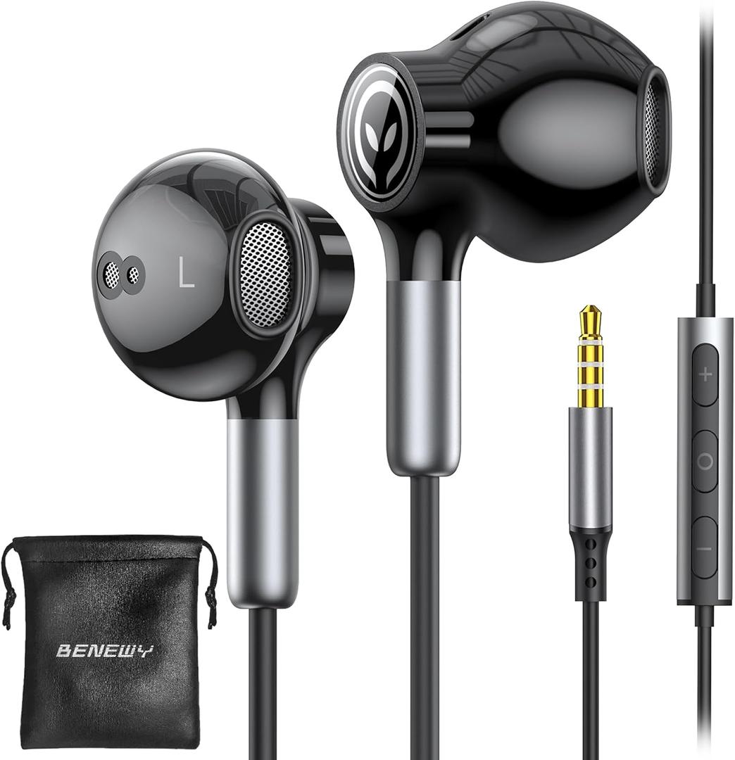 BENEWY Wired Earbuds with Microphone, Wired Earphones in-Ear Headphones, Volume Control, Powerful Bass and Clear Audio, 3.5mm Jack Earbuds for iPhone, iPad, Laptop, Computer, MP3 (Black)
