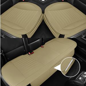 Microfiber Leather Car Seat Cover Full Set, Includes Front & Back Car Seat Protector, Premium Interior Covers with Storage Pockets, Padded Seat Covers for Cars Trucks SUV Auto (Beige)