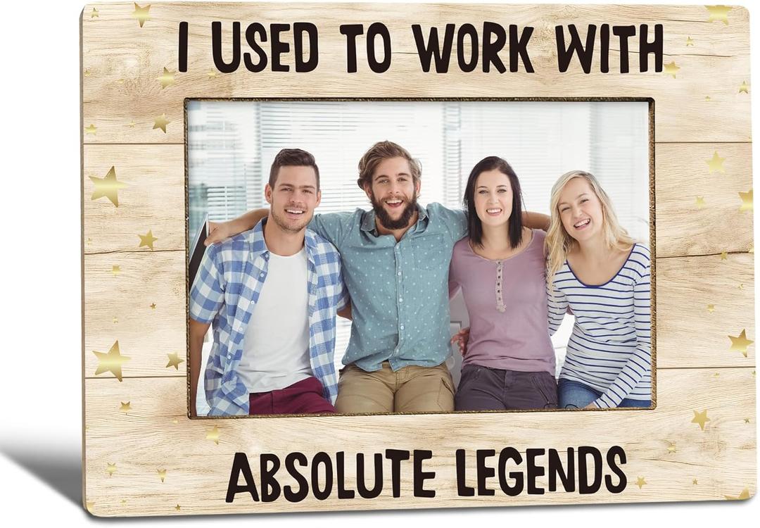 Retirement Picture Frame, Farewell Retirement Gifts for Coworkers Colleagues, Team Photo Frame 4x6, I Used to Work with Absolute Legends Wooden Photo Picture Frames for Desk Decor Work Wooden