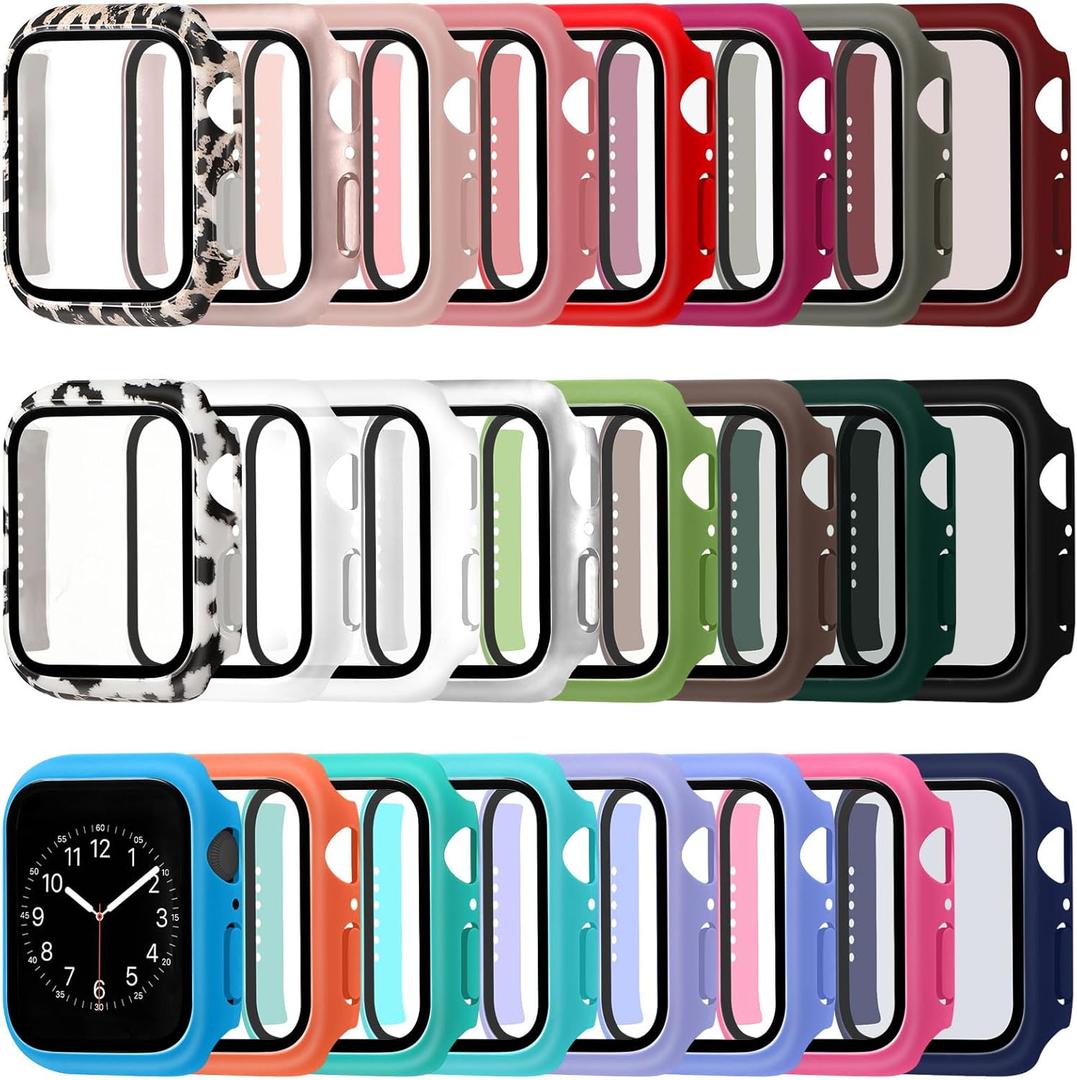 Sieral 24 Pcs Smart Watch Screen Protector Watch Bumper Case Hard Pc Case with Tempered Glass Screen Protective Cover Compatible with Iwatch for Men Women, Assorted Colors (46mm)