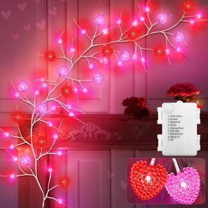 Dual Color & Timer 8 Modes - 6 FT 48 LED Prelit Lighted Valentines Garland Valentines Day Decorations, Valentines Day Garland with Red Pink Heart Lights for Mantle Table Home Wedding Valentine Decor