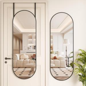 Hasipu 47 x 16 in Arched Over-The-Door Full-Length Mirror, Tempered Glass, Aluminum Frame Black