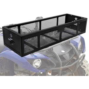 JY Performance Universal ATV Front Cargo Basket Black Steel Storage Rack for Camping/Fishing/Beach Side/Hiking