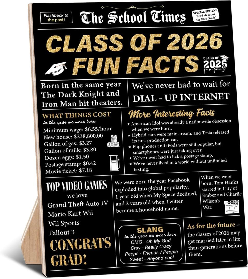 Graduation Party Table Decorations Class of 2026 Fun Facts Wood Sign With Stand High Middle School Graduation Decorations Grad Gifts for Him Her