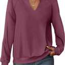 GKBK Womens Sweatshirts Long Sleeve V Neck Tops Fall Winter Basic Casual Lightweight Pullover Shirt (Small, Plum)