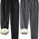 Cvaoo 2 Pack Fleece Lined Sweatpants Women, Sherpa Lined Joggers Women Pants with Pockets Winter Warm Athletic Sweatpants, Large