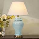 Blue Ceramic Table Lamp Nordic Bedside Lamp Gold Metal Bracket Base with White Fabric Lampshadetable Lamps for Living Room Bedroom Study Hotel Navy Blue Lamp