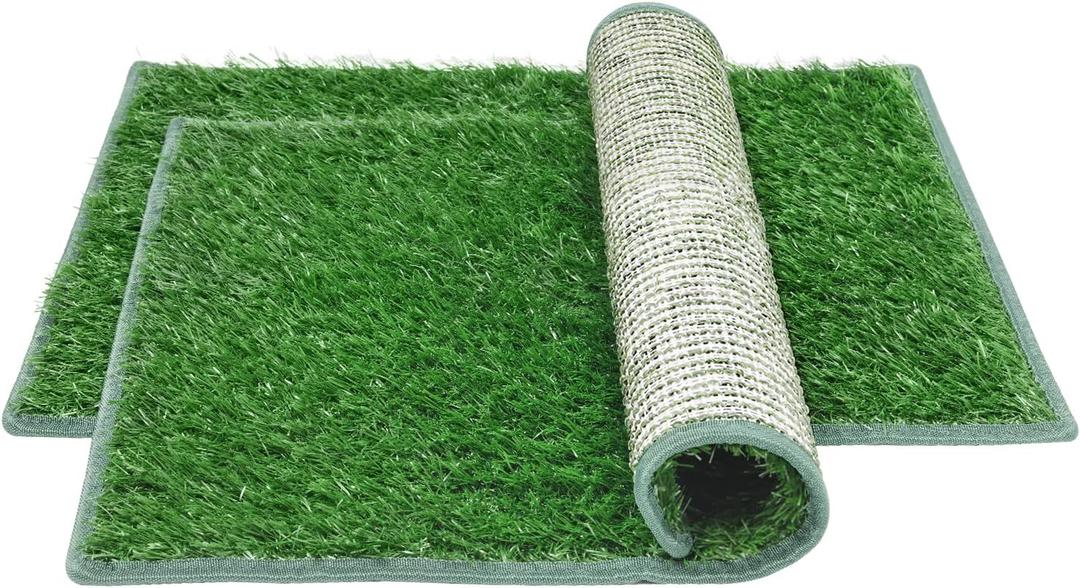 Artificial Grass Pad for Dogs (2 Pack),Replacement Fake Grass Turf Mat for Puppy Indoor Potty Training, Reusable Dog Pee Grass Patch,Easy to Clean & Strong Permeability (20"x25"-Hemmed Edge Grass)