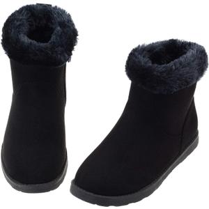 Vonair Girls Fuzzy Warm Winter Short Boots with Furry Faux Fur Lining Bootie Shoes for Toddler Little Big Kids Girls (Black)