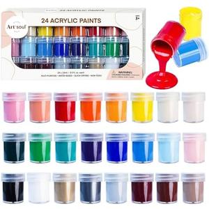 Art+soul Acrylic Paint Set - 24 Vibrant Colors, 0.5oz/15ml Jars, Non-Toxic - Elevate Your Creative Journey with Exceptional Painting Results!