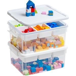 Citylife 17 QT Storage Box with Building Baseplate Lid and Removable Tray Office Organization Kitchen Organization Toy Storage Bead, Tool, Sewing, 2 Packs (Clear white)