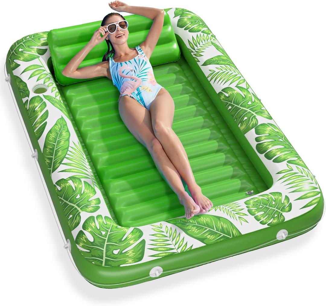 Inflatable Tanning Pool Lounger Float - Jasonwell 4 in 1 Sun Tan Tub Sunbathing Pool Lounge Raft Floatie Toys Water Filled Tanning Bed Mat Pad for Adult Blow Up Kiddie Pool Kids Ball Pit