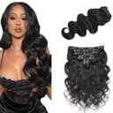 #1B Body Wave Clip in Hair Extensions,22 Inch Soft Real Human Hair,Natural Black Clip ins 120g 7pcs Per,Brazilian Double Weft Remy #1B Human Hair Extensions.