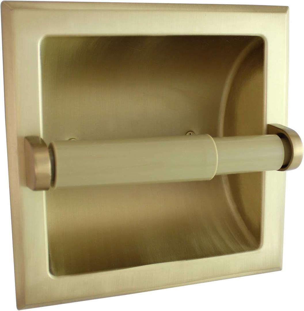 Wall Mounted Heavy Duty Recessed Toilet Paper Holder (Satin Brass)