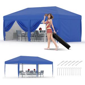 10x20 Pop Up Canopy, PeakPursuit Party Tent Outdoor Canopy with 6 Removable Sidewalls,Easy Set-up Commercial Party Tent Waterproof for Wedding,Outdoor Pergola for Backyard (Blue)