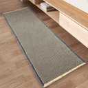 AMOAMI Upgraded Waffle Runner Rug Super Absorbent Non Slip Bath Mats for Bathroom Washable Bathroom Runner Rug with Tassels, Ideal for Hallway Bedroom Laundry Room, Dark Grey & Yellow, 17" x 60"