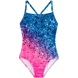 Belovance Girls Swimsuits One Piece Bathing Suit Crossback Straps Cute Toddler Kids Pool Beach Swimwear Quick Dry 4-12 Years (5-6 Years, Diamond Green Pink)