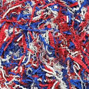 Crinkle Cut Paper Shred - 5.3 oz Fluffy Gift Box Filler, Basket Stuffing for Christmas, Wedding, Birthday | Decorative Packing Grass, Party Decorations (Red Blue White, 5.3 OZ)