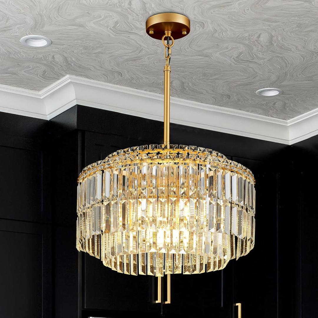 Modern 17.6 Gold Crystal Chandelier Ceiling Light Fixtures for Dining Room Luxury Glam 8-Light Crystal Chandeliers Lighting for Bedroom Entryway Hallway Living Room Kitchen Island Foyer