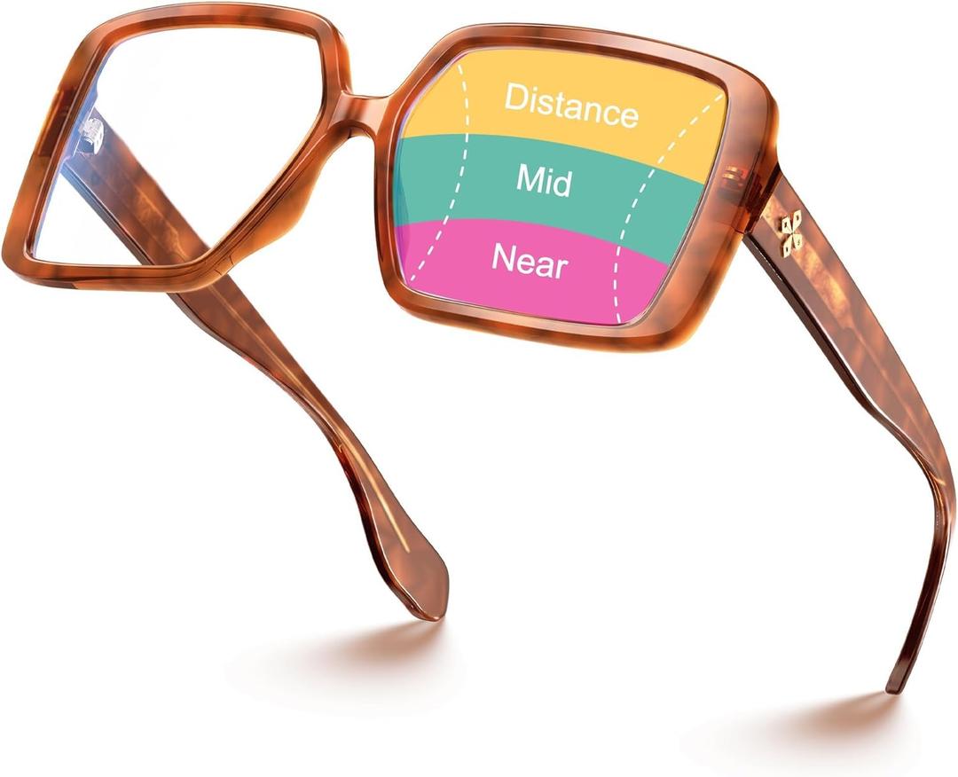 VISOONE Oversized Progressive Multifocal Anti-Fog Reading Glasses with Blue Light Blocking Fashion Readers Women Harvard (Amber Tortoise)