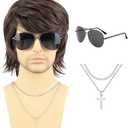 PUREHAIR Short Brown Wigs for Men - 70s 80s Natural Fluffy Heat Resistant Synthetic Hair Wig for Cosplay, Daily Use, Themed Party and Halloween (Brown)