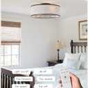 20" Black Low Profile Ceiling Fans with Lights, Boho Flush Mount Ceiling Fan with Light and Remote, Rattan with 6 Speeds for Bedroom, Nursery, Living Room, Small