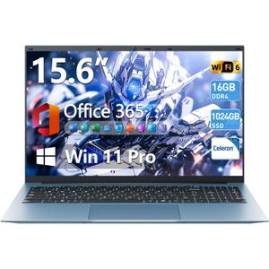 Naclud 15.6 Inch Laptop Computer, Windows 11 Laptops with 16GB RAM 1024GB SSD, Celeron N5100, Office 365, IPS FHD, WiFi 6, 53.2WH Battery, 180 Viewing, HDMI, Cooling Fan, for Business and Students