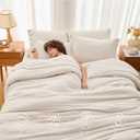MUXHOMO 7 Pieces Queen Comforter Set, Soft Bed in a Bag Queen Size, All Season Bedding Set with Comforter, Flat Sheet, Fitted Sheet, Pillowcases & Shams, Beige