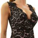 AmlieBoutik Women Scallop V Neck Crossover Empire Waist Floral Lace Overlay Blouse Top (Black, XL)