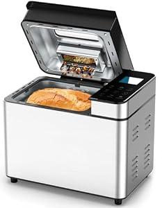 25-IN-1 Automatic Bread Machine | 2lb Size with Visible Lid, Auto Nut Dispenser, One-Touch Display, 13-Hour Delay Timer & Recipes – Easy to Use, High Success for Homemade Bread