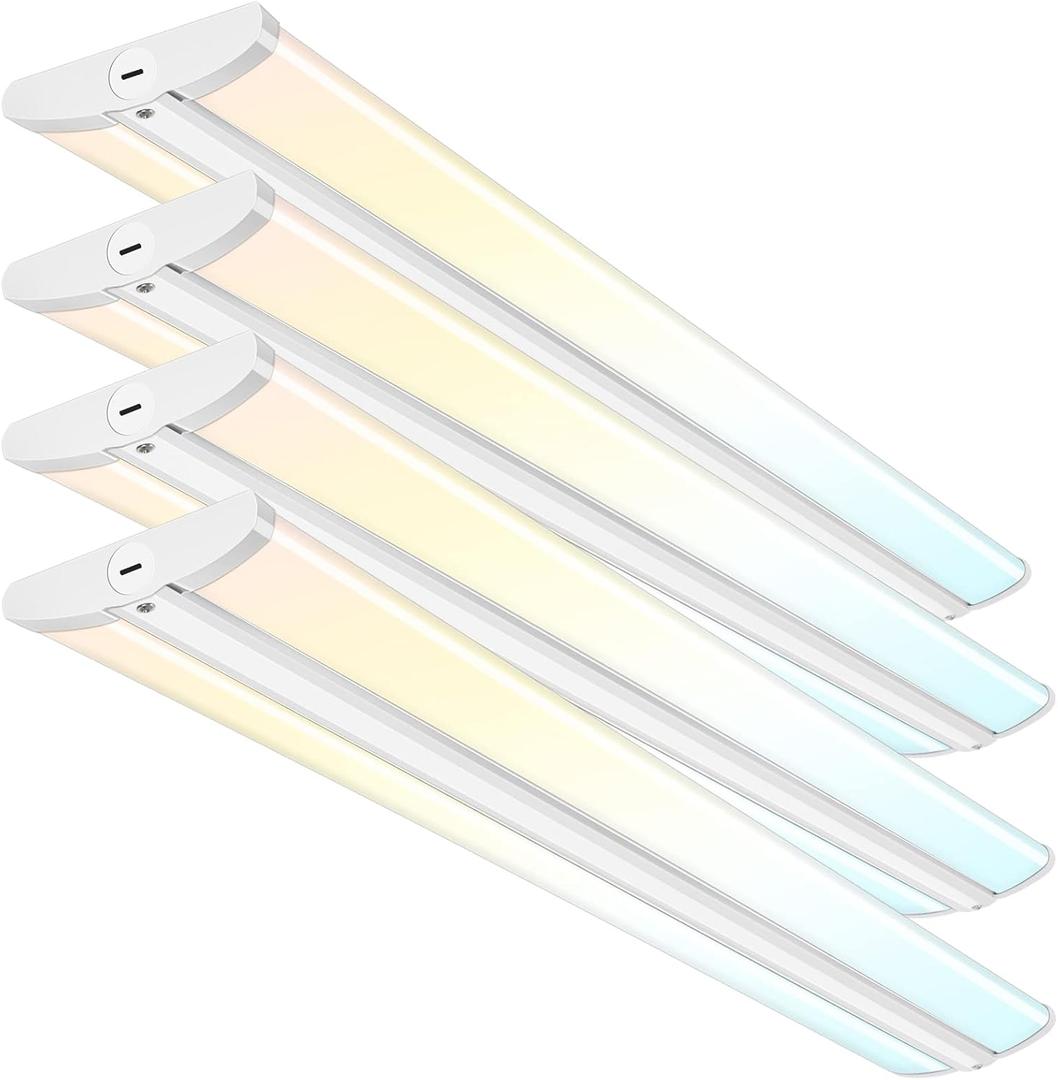 hykolity 4FT LED Wraparound Light with 3 Wattages/3 Lumens/3 CCT Selectable,55W/65W/75W,5500lm/6500lm/7500lm,3000K/4000K/5000K Flush Mount Ceiling Light for Office Kitchen, ETL, 4 Pack