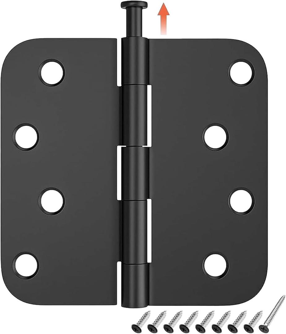 HOSOM 6 Pack Rounded Door Hinges 4 Inch 5/8'' Radius Corner, Matte Black Exterior & Interior Door Hinge for Entryway, Patio, Playhouse & More