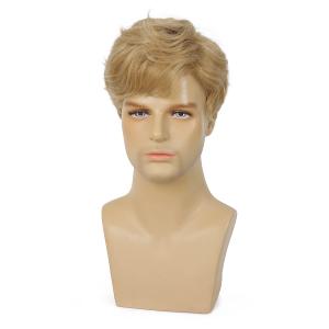 Mens Blonde Wig Short Layered Natural Wavy Hair Wig Synthetic Halloween Cosplay Wigs for Male light blonde