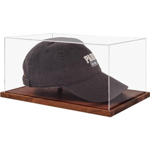 LITY Hat Display Case, No Assembly Required Clear Acrylic Baseball Cap Stand, UV Protection Signed Hat Transparent Showcase, Cap Display Box with Solid Wood Base Risers & Hat Shaper (1 Pack Cap)