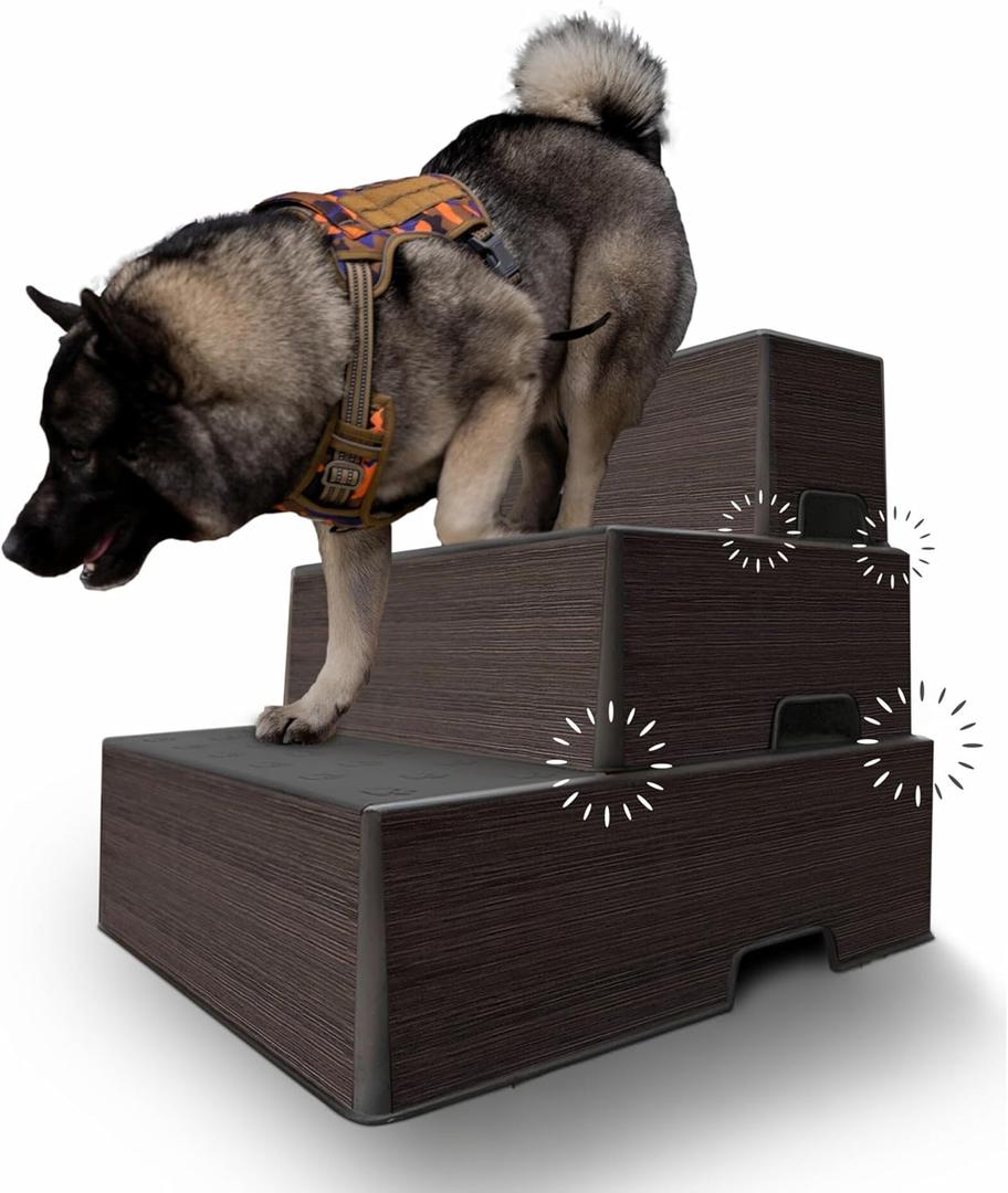 Pet Easy Steps Stairs for Dog Cat Bed Sofa Chair - Adjustable Height & Portable - Stable with Rubberized Anti-Slip Mat & Magnetic Alignment - Easy 10 Second Setup - Espresso