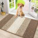 Smiry Dog Door Mat for Muddy Paws, Absorbs Moisture and Dirt, Low-Profile Entryway Mat with Non-Slip Backing, Entry Indoor Outdoor Doormat for Inside Floor (30x20 Inches, Khaki, Striped)
