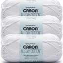 Caron All Day Cotton - 3 Pack of 173 Yards/3.52 oz White Shirt 100% Mercerized Cotton Yarn