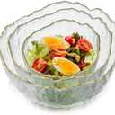 Glasseam Glass Salad Bowls: Clear Serving Bowls Set of 3 Blown Decorative Bowl for Home Decor Modern Cute Mixing Bowls Stacking Fruit Punch Bowl Decor for Kitchen Party Candy Snack Prep Dessert (Transparent)