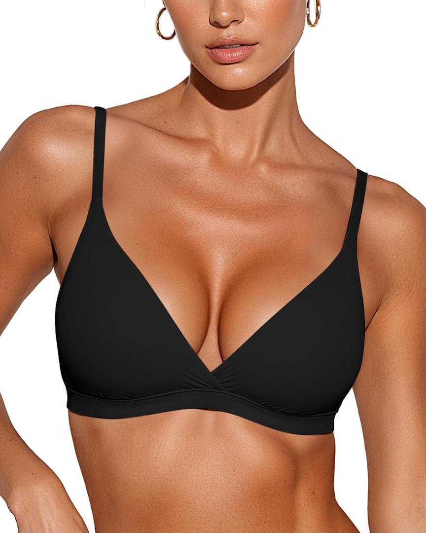 Wireless Triangle Bralettes for Women Plunge Unlined Bras No Underwire Comfortable Unpadded Everyday Tshirt Bra (Medium, Black)