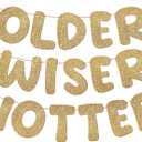Fulmoon Set of 3 Pre Strung Older Wiser Hotter Glitter Banner Funny Birthday Banner for Women 30th 40th 50th 60th 70th 80th Birthday Party Decorations Sign Gift(Champaign Gold)