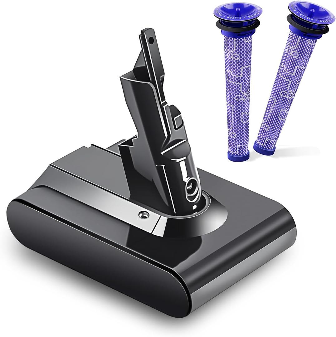 Upgraded 6500mAh V7 SV11 Battery+2Pcs Filters Compatible for Dyson V7 Animal/Trigger/Motorhead Pro/Car+Boat Cordless Handheld Vacuum Replace Part No. 968670-06 21.6v Li-ion 6 Cell 229687 Battery
