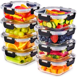 Sorbus Glass Meal Prep Containers, Dishwasher and Oven Safe Reusable Meal Prep Containers, Freezer Safe Glass Food Storage Containers with Airtight Lids (8 Square)