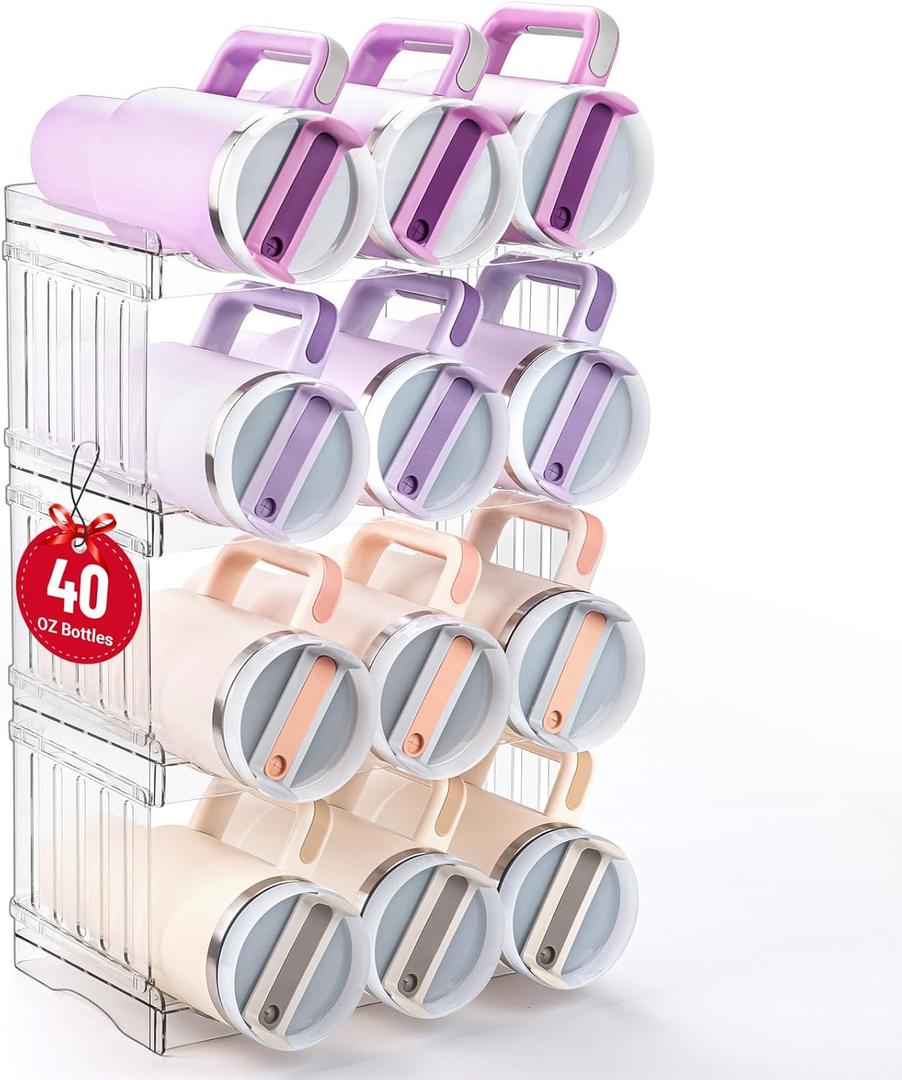 Large Tumbler Organizer for Stanley Cup 40 oz, Patented Kitchen Pantry Organizers and Storage for Stanley Cup Accessories, Stackable Water Bottle Organizer Holder Gifts 4Pack Large-12-bottle