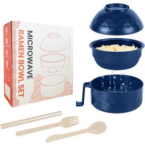 Microwave Ramen Cooker,Ramen Bowl Set,Microwave Noodle Bowl With Chopsticks and Spoon, College Dorm Room Essentials for Girls for Boys, Apartment Essentials, BPA-Free (Deep Blue)