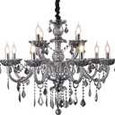 Modern Crystal Chandelier Lighting 12-Light, Smoky Gray Luxury Chandelier Ceiling Light Fixtures Hanging Crystal Light for Dining Room Living Room Bedroom(12 Lights)