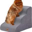 Gray Curved Dog Stairs Ramp for Small Dogs & Cats 17.1" H, 3-Step Dog Steps for Couch Sofa and Chair, Pet Stairs for Cats, Non-Slip Balanced Pet Steps